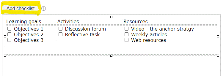 Sample checklist edit interface